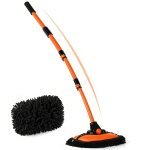 Nezeno 55" Car Wash Brush Mop with Long Handle, 15 Degree Curved Extendable Car Wash Brush with Extra Microfiber Mop Head, Soft Car Washing Brushes with Storage Bag for Truck SUV Cleaning, Orange