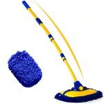 55" Car Wash Brush Mop Cleaning Tool with Long Handle Kit for Washing Detailing Cars Truck, SUV, RV, Trailer, Boat 2 in 1 Chenille Microfiber Sponge Duster Not Hurt Paint Scratch Free