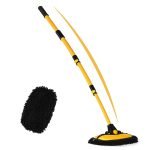 15°Curved Car Wash Brush with Long Handle 43" Extension Pole RV Truck Microfiber Cleaning Mop Auto SUV Wheel Boat Exterior Interior Detailing 2 in 1 Carwash Duster Not Hurt Paint Scratch Free