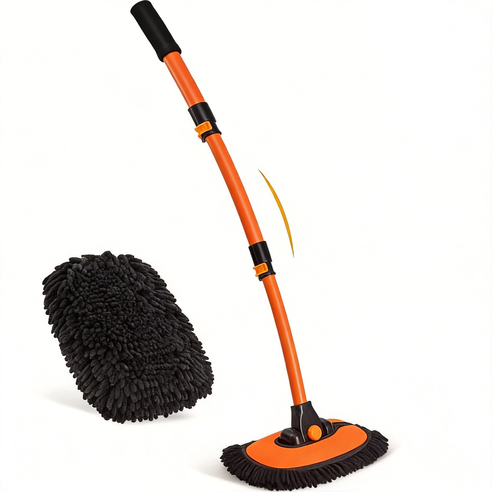 主图1 Nezeno Car Wash Brush, 43" Extendable Car Wash Brush Mop with Long Handle, 15 Degree Curved Soft Car Washing Brushes with Extra Microfiber Brush Head for Truck SUV Cleaning, Orange - Image 1